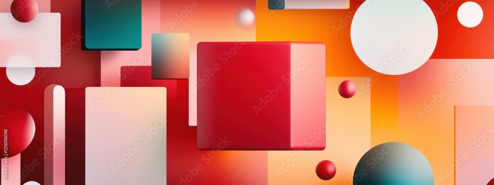 Poster energetic communication shapes, vibrant red talk bubbles with soft gradients, embodying dynamic and 