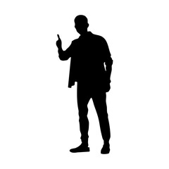 
Silhouette of a man with fingers forming a number.