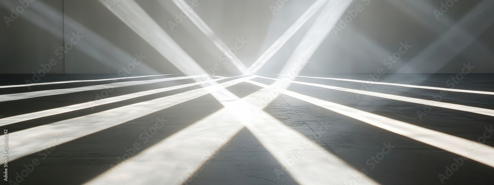 Aufkleber ethereal light patterns, white beams intersecting to create a minimalistic glow on a soft muted back
