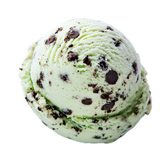 Mint chocolate chip ice cream scoop, studio shot, white background, dessert menu