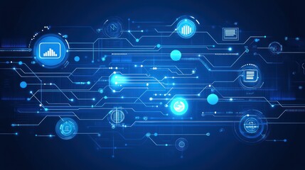 Digital Network Data Flow Abstract Blue Technology Background