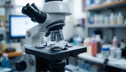 Fototapeta premium Advanced Laboratory Microscope Close Up Scientific Research Equipment in a Modern Lab Setting