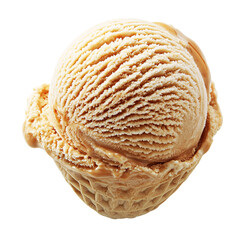 Creamy caramel ice cream scoop, studio shot, dessert, food photography, website banner