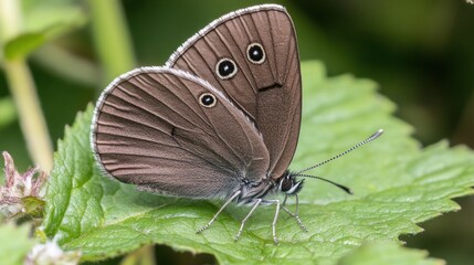 Obraz premium A Stunning Close-Up of a Ringlet Butterfly Resting on a Lush Green Leaf
