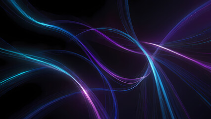 A futuristic abstract background featuring flowing lines of light in vibrant colors, such as blue, purple, and white, intertwining against a dark gradient background
