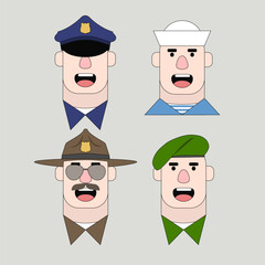 Flat Characters of Military and Police officer vector, suitable for avatar, social media, sticker, etc