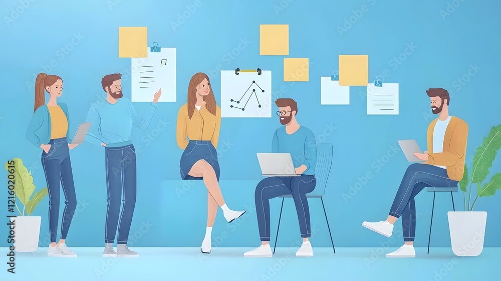Fototapete diverse team members participating in a collaborative brainstorming session exchanging creative idea