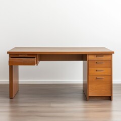 Mid-Century Modern Wooden Desk with Drawers