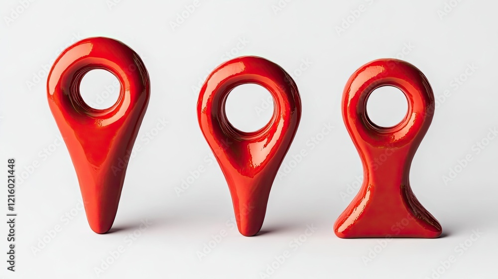 Aufkleber red location pins on white background generative ai