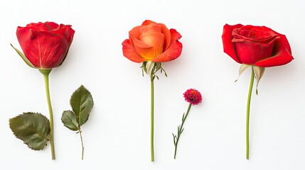 Obraz premium Collection of Red Roses Isolated on White Background Generative AI