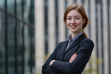 Photo of a young businesswoman in a suit