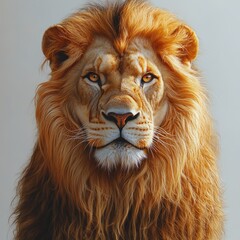 Naklejka premium Majestic lion portrait showcasing fierce expression and mane