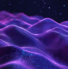 Obraz premium A background image that represents a mixture of hyper-futuristic and ancient, showing symetrical energy waves and strings. Main color is purple