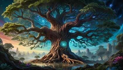 Fototapeta premium Mystical Giant Tree of Life, Fantasy Artwork