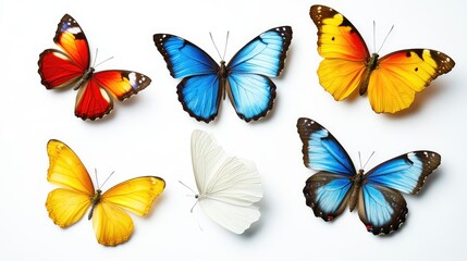 Colorful Butterflies Arranged on a Solid Background Generative AI