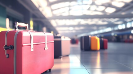 Suitcases ready for adventure in a bustling terminal, capturing the essence of travel and exploration