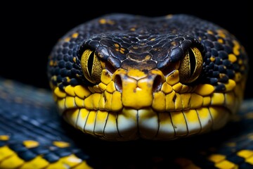 Fototapeta premium Close-up Image of a Snake's Head with Yellow and Black Pattern 