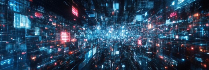 Obraz premium Data Streams Flow Through Cyberspace with Digital Information, Big Data, and Technology Concept.