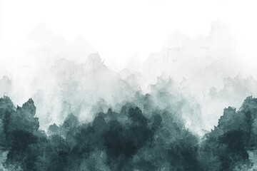 Abstract Watercolor Landscape Painting with Soft Green and Gray Hues