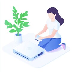Woman Using Smart Home Device