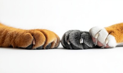 Obraz premium Close-Up of Adorable Cat Paws with Distinctive Colors and Textures, Showcasing the Beauty and Diversity of Feline Claws in Soft Natural Light Setting