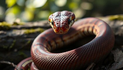 Stunning Close-Up of a  Red-Colored Snake in a Forest