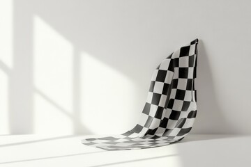 Draped Checkered Flag in Minimalist White Setting