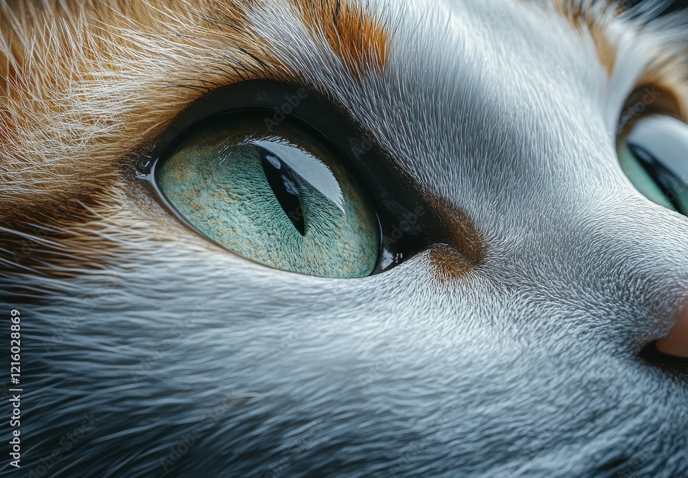 Aufkleber close-up view of a cat's eye highlighting intricate colors and textures in detail with focus on beau