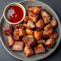 Grilled Pork Belly Bites with Spicy Sauce