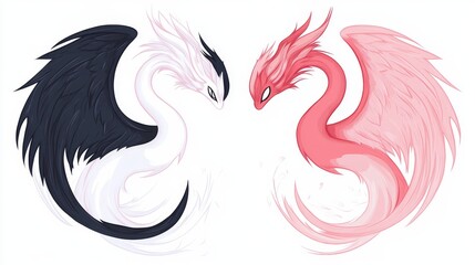 Obraz premium YinYang Dragons Serpentine Celestial Creatures Facing