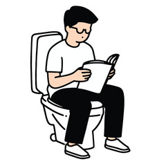 Person Sitting on Toilet Using Phone – Modern Bathroom Vector Illustration for Relaxation, Productivity, and Humor Art & Illustration