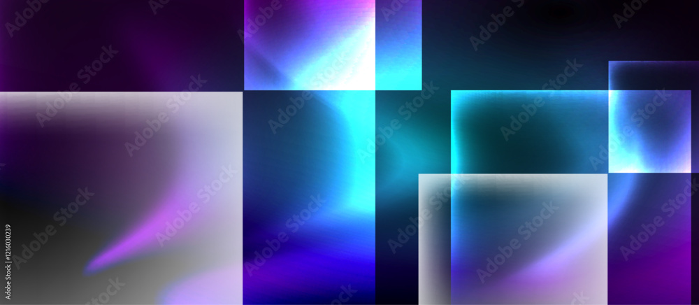 Poster glass squares with neon shiny light abstract background