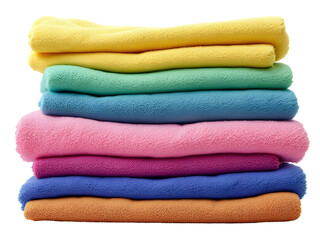 Stack of colorful towels isolated on transparent background, Cut out