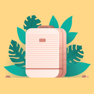 Travel guide ads for travel agency or website with elegant leaves and luggage vector illustration