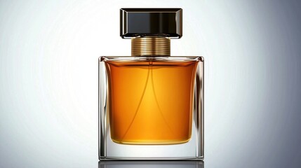Amber perfume bottle studio shot, gradient background, advertising
