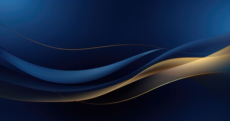 Obraz premium Abstract waves in blue and gold, creating a smooth, flowing design for backgrounds or graphics.