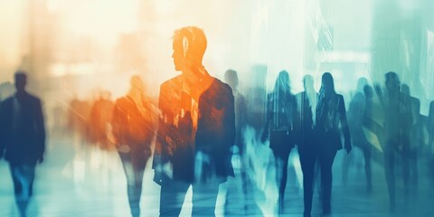 Website header banner. Double exposure people network structure HR - Human resources management and recruitment concept., Generative AI