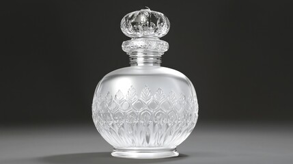 Crystal decanter, ornate, studio, gray background, luxury
