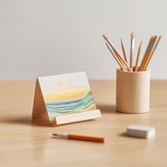 Obraz premium Seascape Painting on Mini Wooden Easel