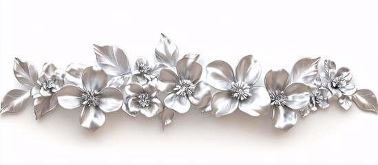 Elegant row of detailed silver flowers against a white backdrop