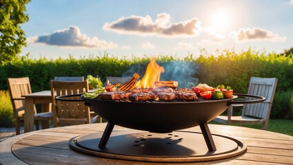 bbq and grilling concept - grill brazier outdoors