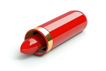 A Red Lipstick Tube Lies On A White Background