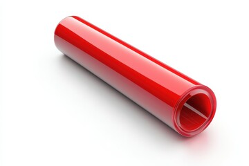 Rolled Red Sheet Material Displayed on White Background