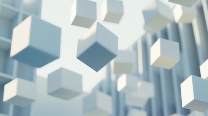 Floating Cubes Abstract Modern Minimalist 3D Render Light Blue Background