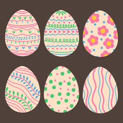 set of eggs with flowers rabbit and geometric shapes for Easter decoration