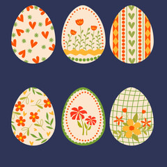 set of eggs with flowers rabbit and geometric shapes for Easter decoration