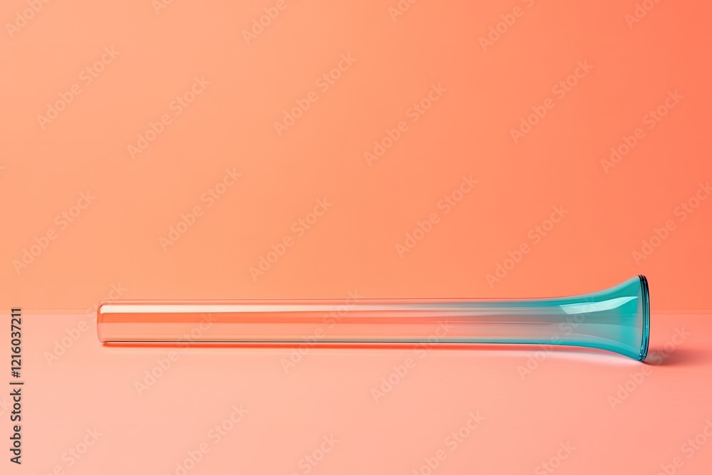 Poster brightly colored noisemaker lying on smooth coral background with soft reflections and subtle lighti