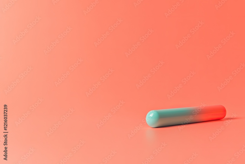 Poster brightly colored noisemaker lying on smooth coral background with soft reflections and subtle lighti