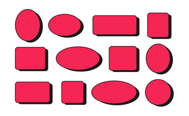 Pink speech bubble icons with black shadows. Vector illustration isolated on white background