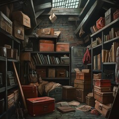 Cluttered Attic Storage Room.